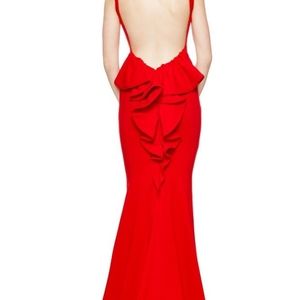 Red open back mermaid dress